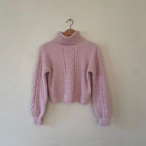 Hippie Rose Cable Knit Mixed Waffle Sweater Ribbed Turtleneck Soft Lilac